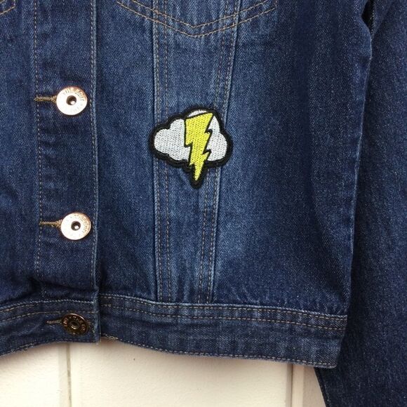 "The Edit by Seventeen" Denim Jacket Distressed Dark Blue Jean, Size Medium - Picture 3 of 10